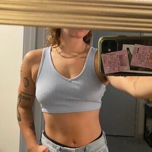 Light Blue Ribbed Women's Crop Top